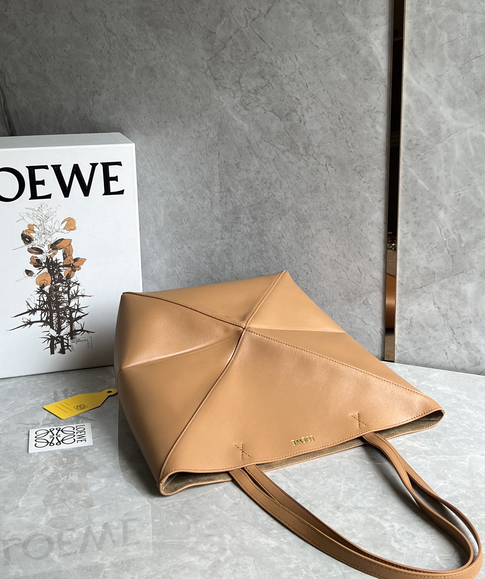 Loewe Medium Puzzle Fold Tote in Shiny Calfskin Warm Desert